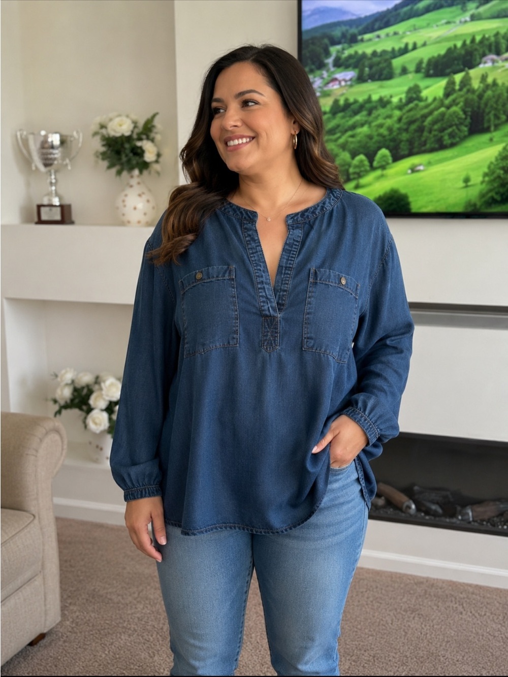 cloth & stone Dark Blue Denim Tunic Blouse